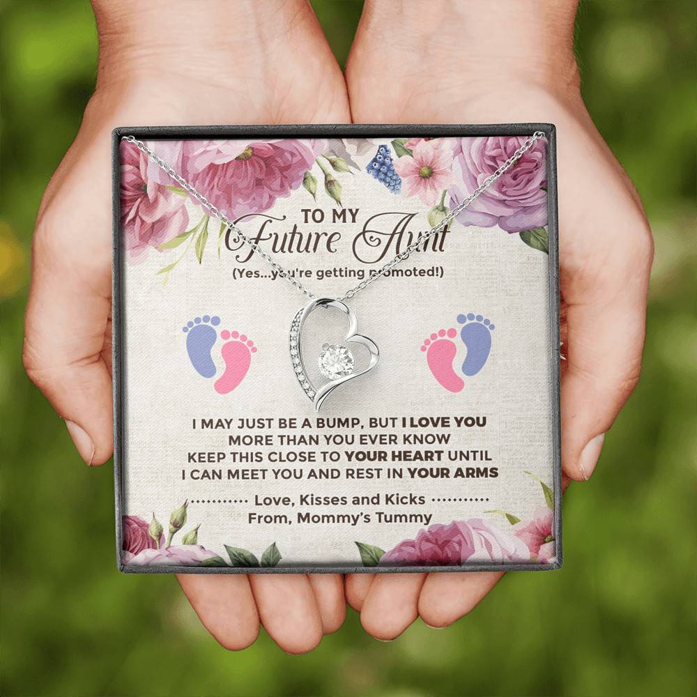 To My Future Aunt I May Just Be A Bump Aunt To Be Forever Love Heart Pendant Necklace - Soon To Be Aunt Gifts