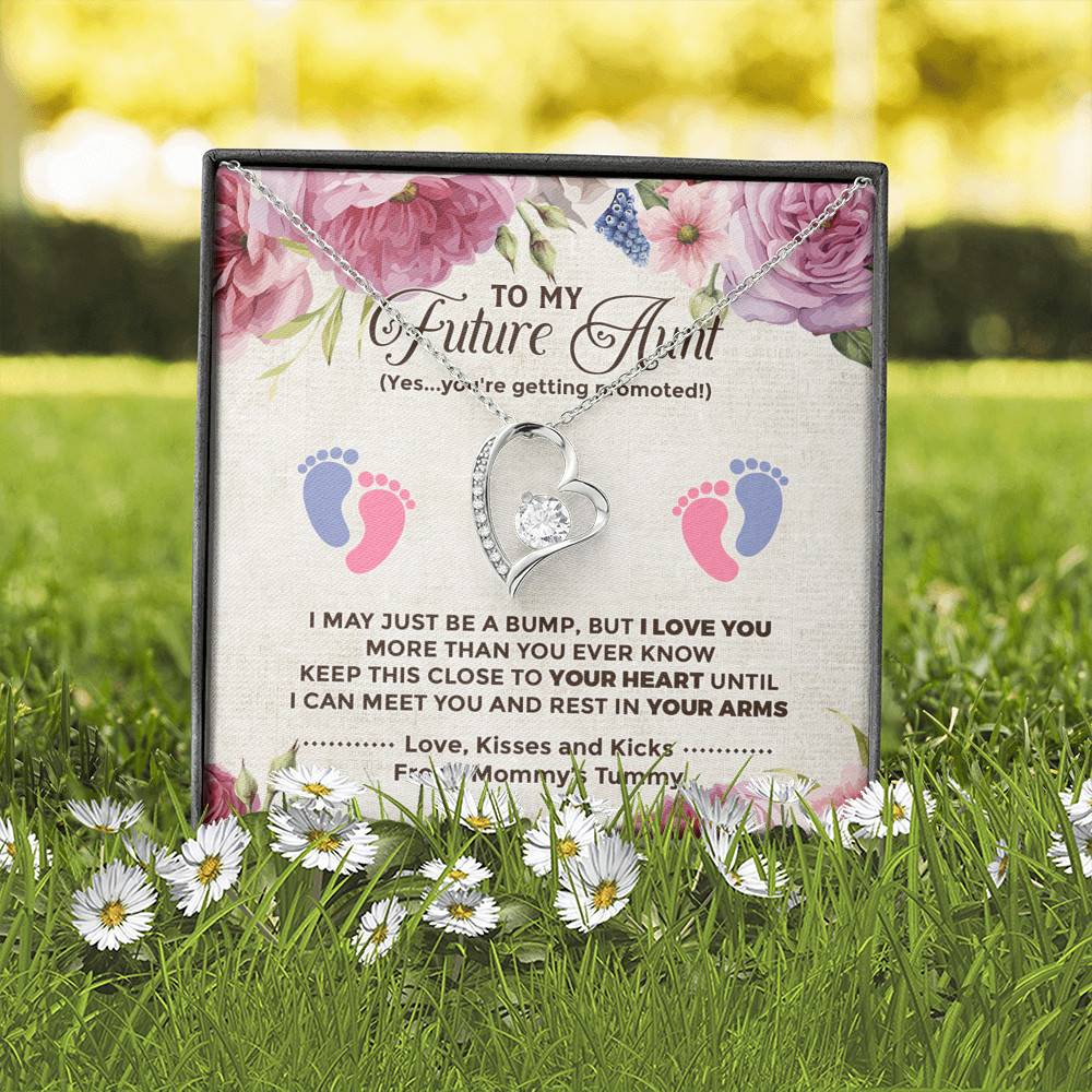 To My Future Aunt I May Just Be A Bump Aunt To Be Forever Love Heart Pendant Necklace - Soon To Be Aunt Gifts