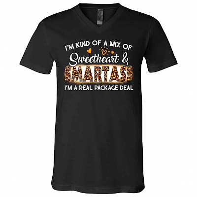 smart, Black, V-Neck T-Shirt