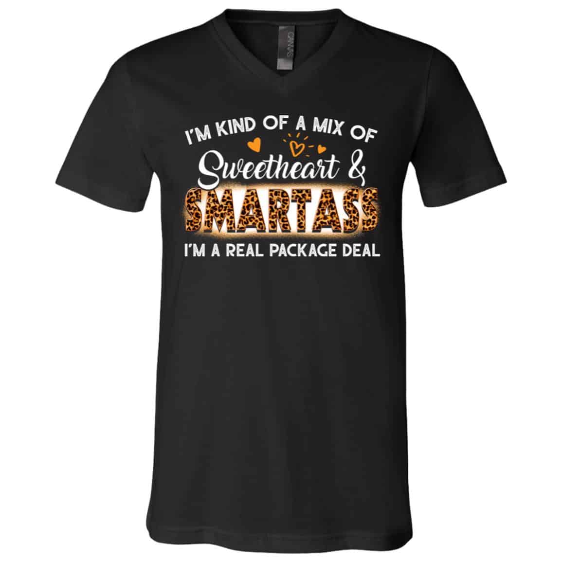 smart, Black, V-Neck T-Shirt
