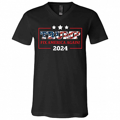 Trump Fix America Again Tshirt, Black, V-Neck T-Shirt