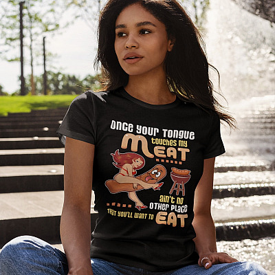 Alternative view of Once Your Tongue Touches My Meat Ain't No Other Place That You'll Want To Eat T-Shirt - V-Neck Shirt