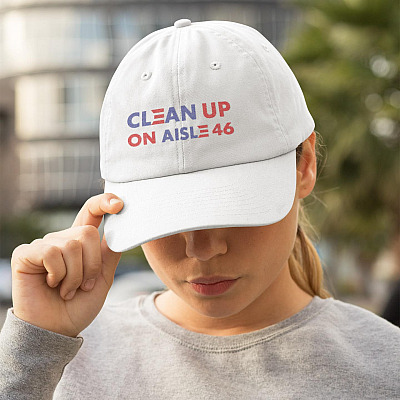 Funny Anti Biden Say Clean Up On Aisle 46 Cap Hat - Say No To Creepy Biden Fraudy Six 46 Twill Cap Hat - Anti Biden Harris Hat