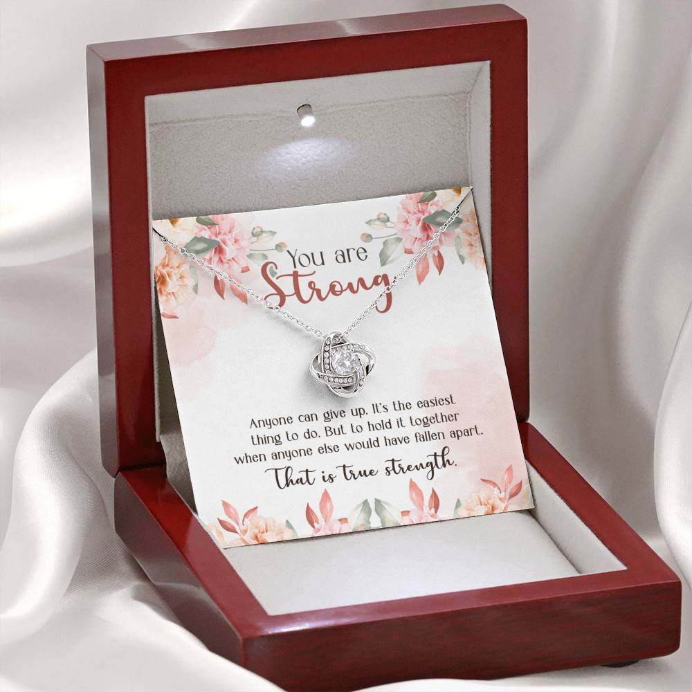 You Are Strong Survivor Love Knot Necklace - Cancer Recovery Affirmation Jewelry Encouragement Gifts
