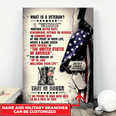 Personalized Name Proud Veteran Definition Wall Art - Proud Veteran Gift For Dad