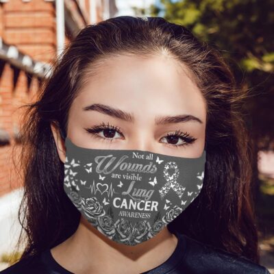 Not All Wounds Are Visible Lung Cancer Awareness Washable Reusable Custom Printed Cloth Face Mask Cover