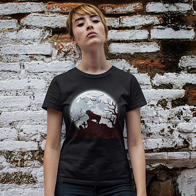 Alternative view of Funny BullDog Silhouette Scary And Moon Halloween T-Shirt
