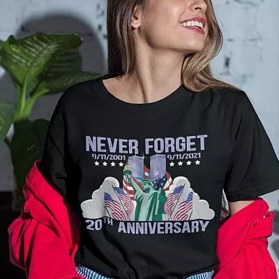 Alternative view of Never Forget 9/11/2001 - 9/11/2021 20th Anniversary American T-Shirt - 9/11 20th Anniversary Shirt