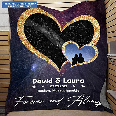 Personalized Couple Name Star Map Forever and Always Fleece Blanket - Mink Sherpa Blanket - Woven Blanket - Blankets for The Closest One to Your Heart