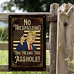 4MH. No Trespassing Trump Metal Metal Sign Mockup 2
