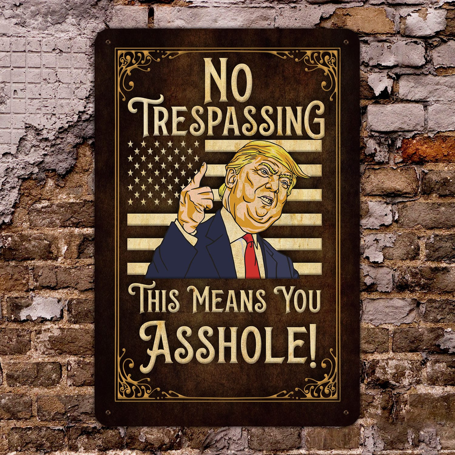4MH. No Trespassing Trump Metal Metal Sign Mockup 8