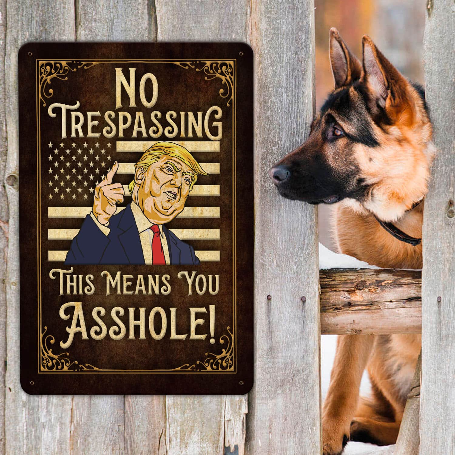 4MH. No Trespassing Trump Metal Metal Sign Mockup 9