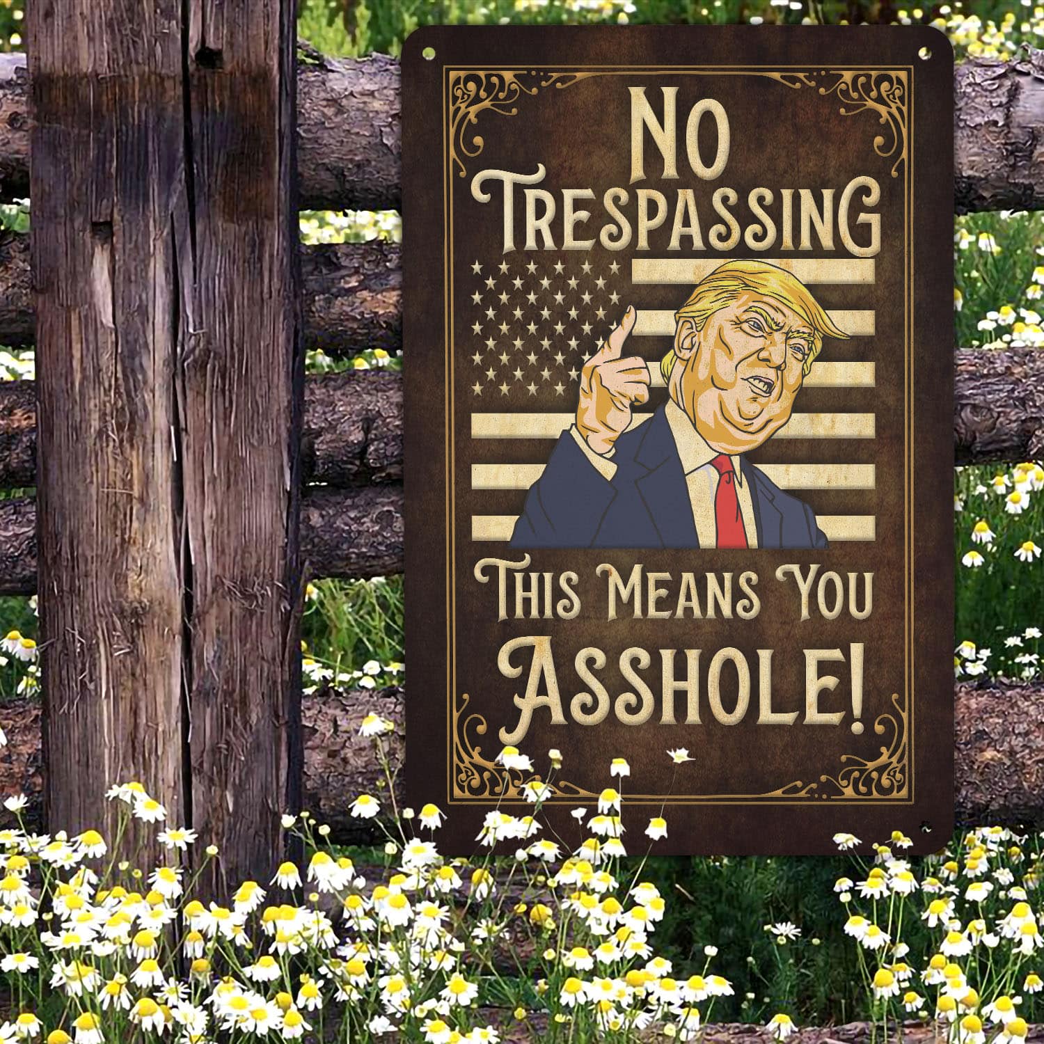 4MH. No Trespassing Trump Metal Metal Sign Mockup 10