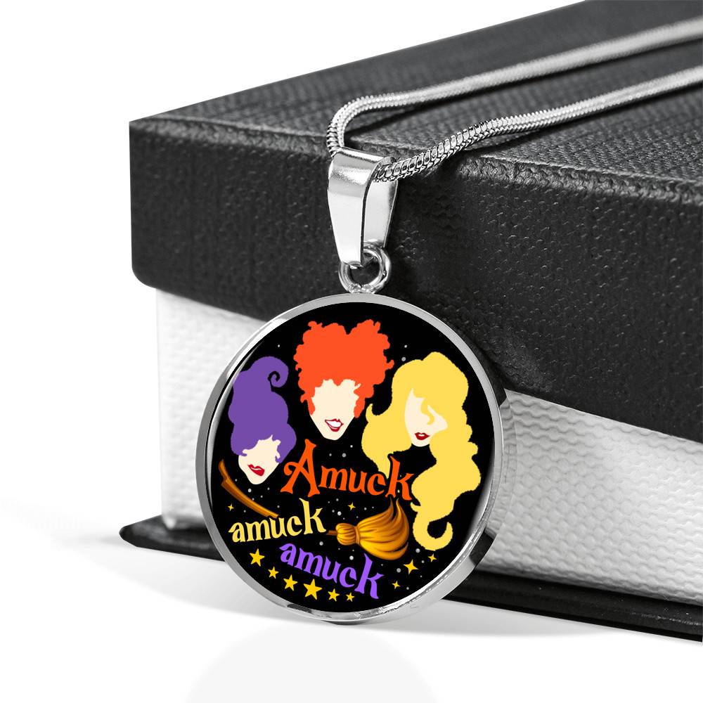 Hocus Pocus Amuck Amuck Amuck Sanderson Sisters Circle Pendant Necklace - Bangle - Halloween Witch Necklace