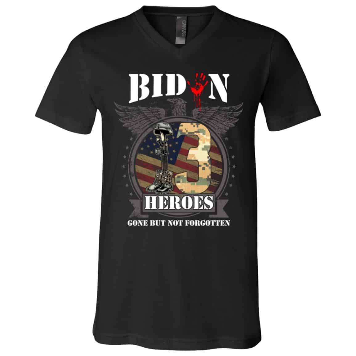 Biden 13 Heroes Tshirt, Black, V-Neck T-Shirt