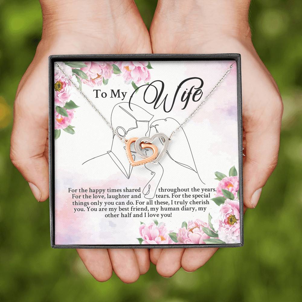 From Husband to My Wife for the Happy Times Shared Throughout the Years Interlocking Hearts Pendant Necklace