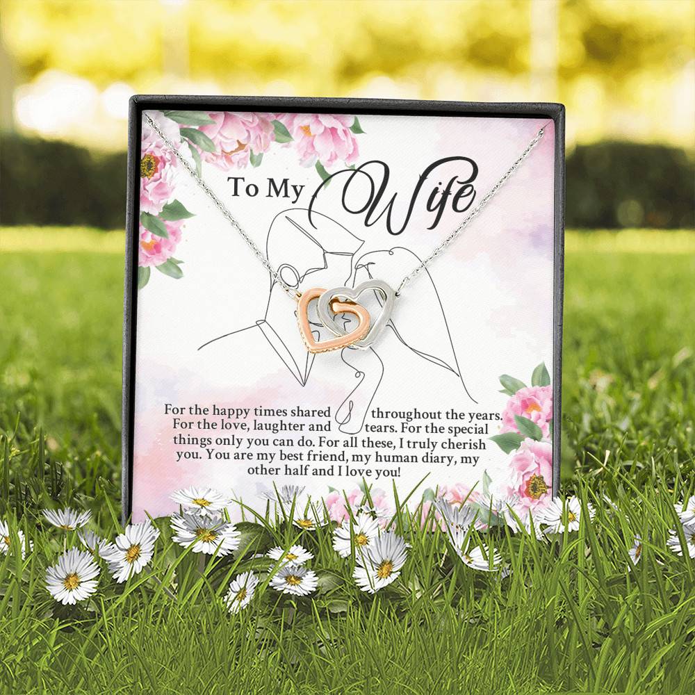 From Husband to My Wife for the Happy Times Shared Throughout the Years Interlocking Hearts Pendant Necklace