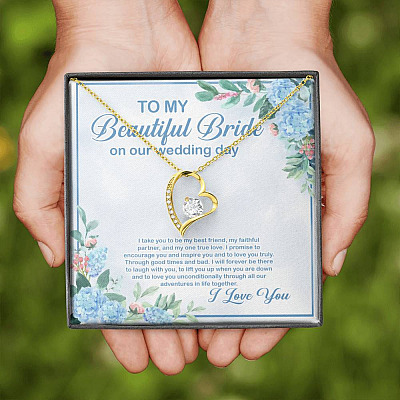 To My Beautiful Bride On Our Wedding Day I Take You To Be My Best Friend Forever Love Heart Pendant Necklace