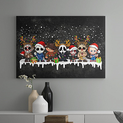 Chibi Horror Movie Characters Gallery Wrapped Canvas Print - Christmas Home Decor Wall Art - Poster - Halloween Christmas Gifts