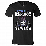 Witch My Broom Tshirt, Black, V-Neck T-Shirt