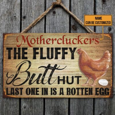 Alternative view of Fluffy Butt Hut Chicken Coop Sign Personalized Decorative Wooden Door Sign