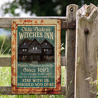 Alternative view of Olde Salem Witch Inn Halloween Vintage Decorative Metal Sign - Witch House Indoor Outdoor Decor