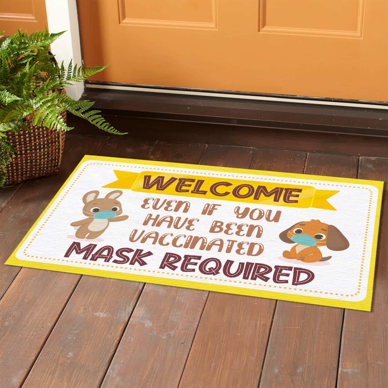 4TM. Welcome Mask Requirred Doormat mockup 1