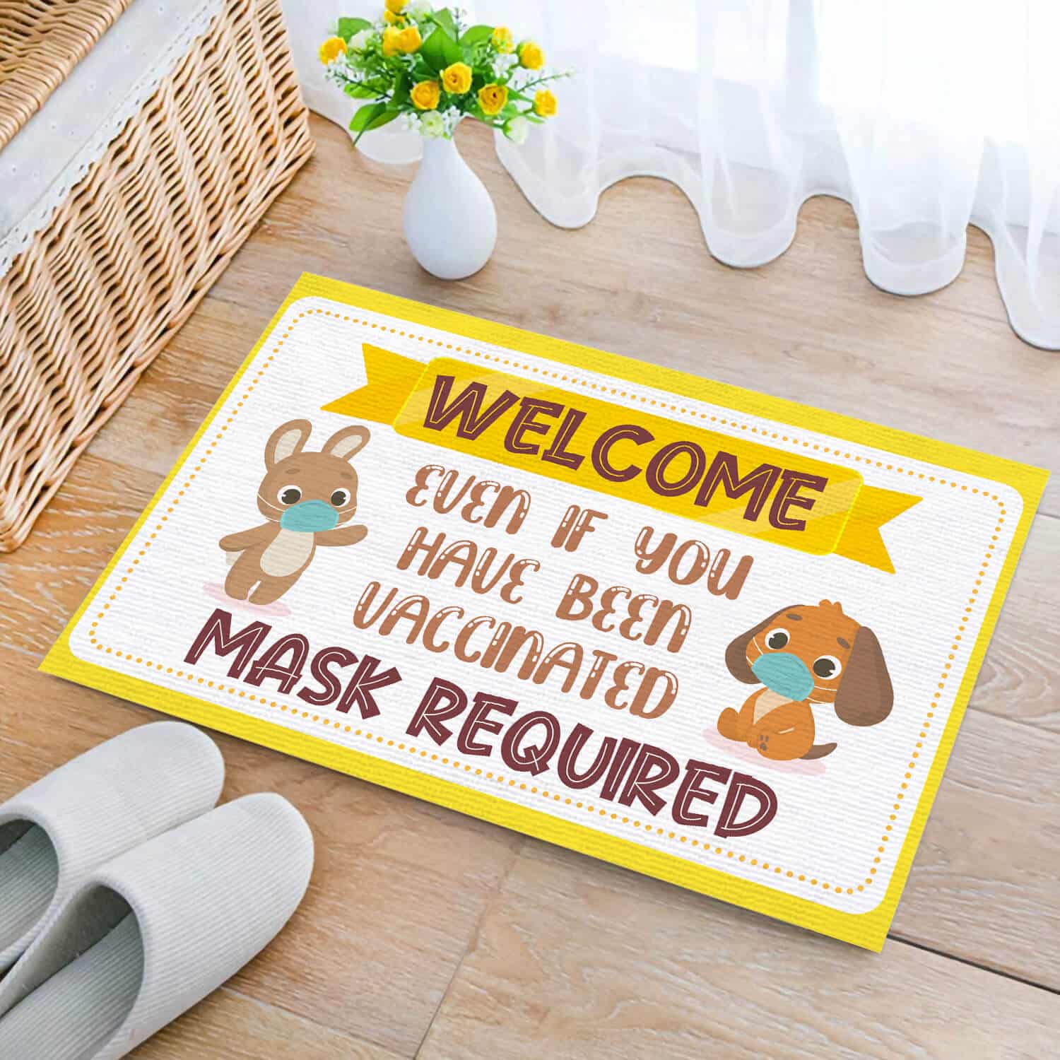 4TM. Welcome Mask Requirred Doormat mockup 2