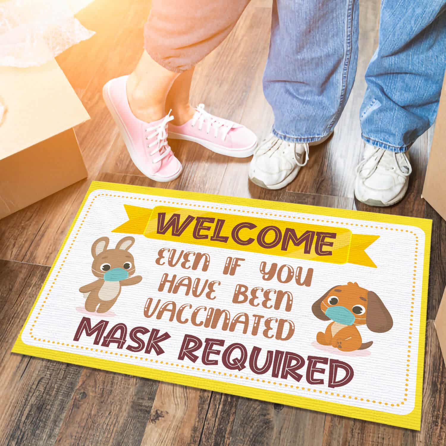4TM. Welcome Mask Requirred Doormat mockup 6