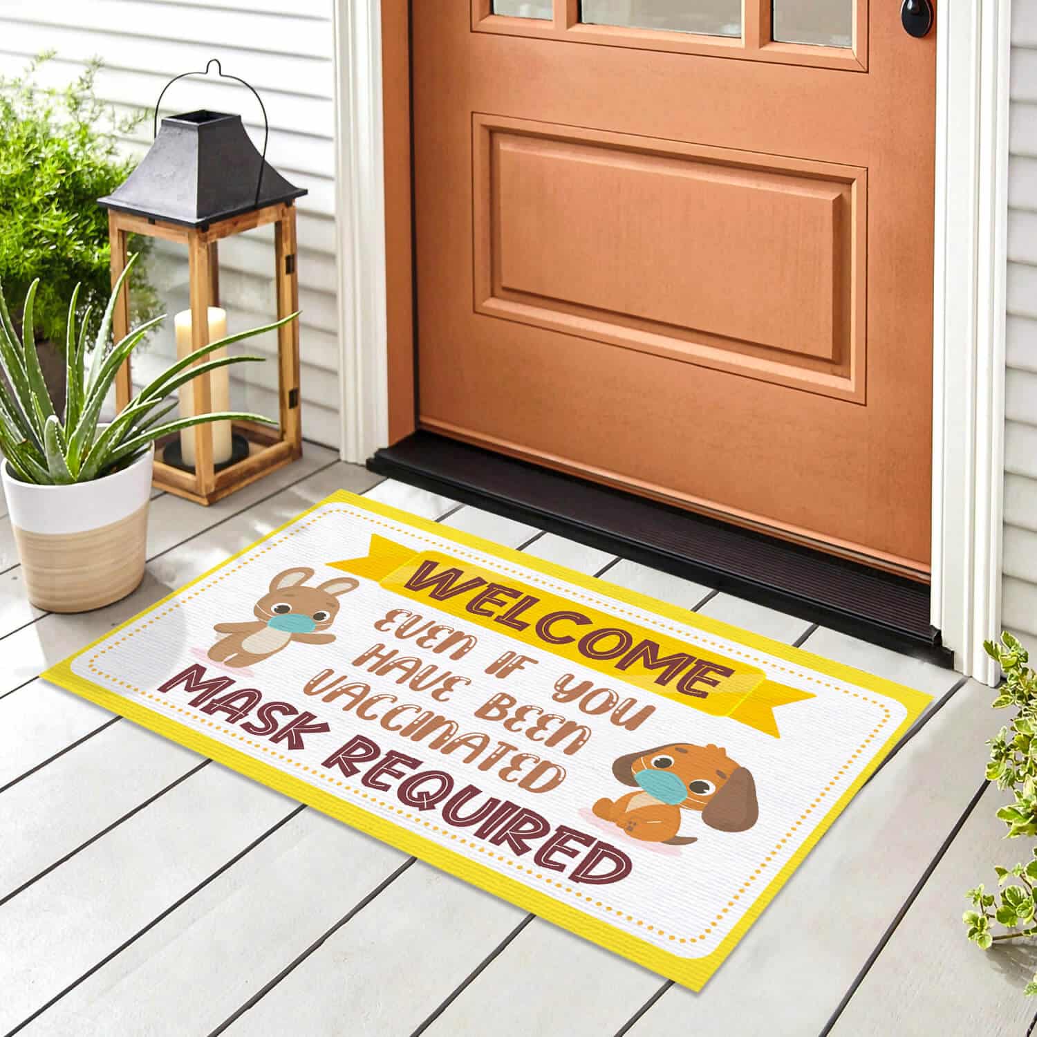 4TM. Welcome Mask Requirred Doormat mockup 8