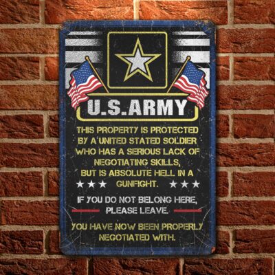 This Property Is Protected by a United State Soldier Decorative Metal Sign - Indoor Outdoor Decor