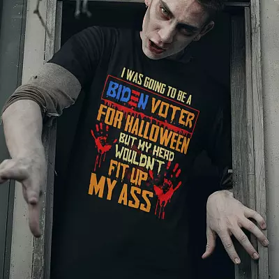 Alternative view of I Was Going To Be A Biden Voter For Halloween But My Head Wouldn't Fit Up My Ass Tee - Blood On His Hand V-Neck Shirt