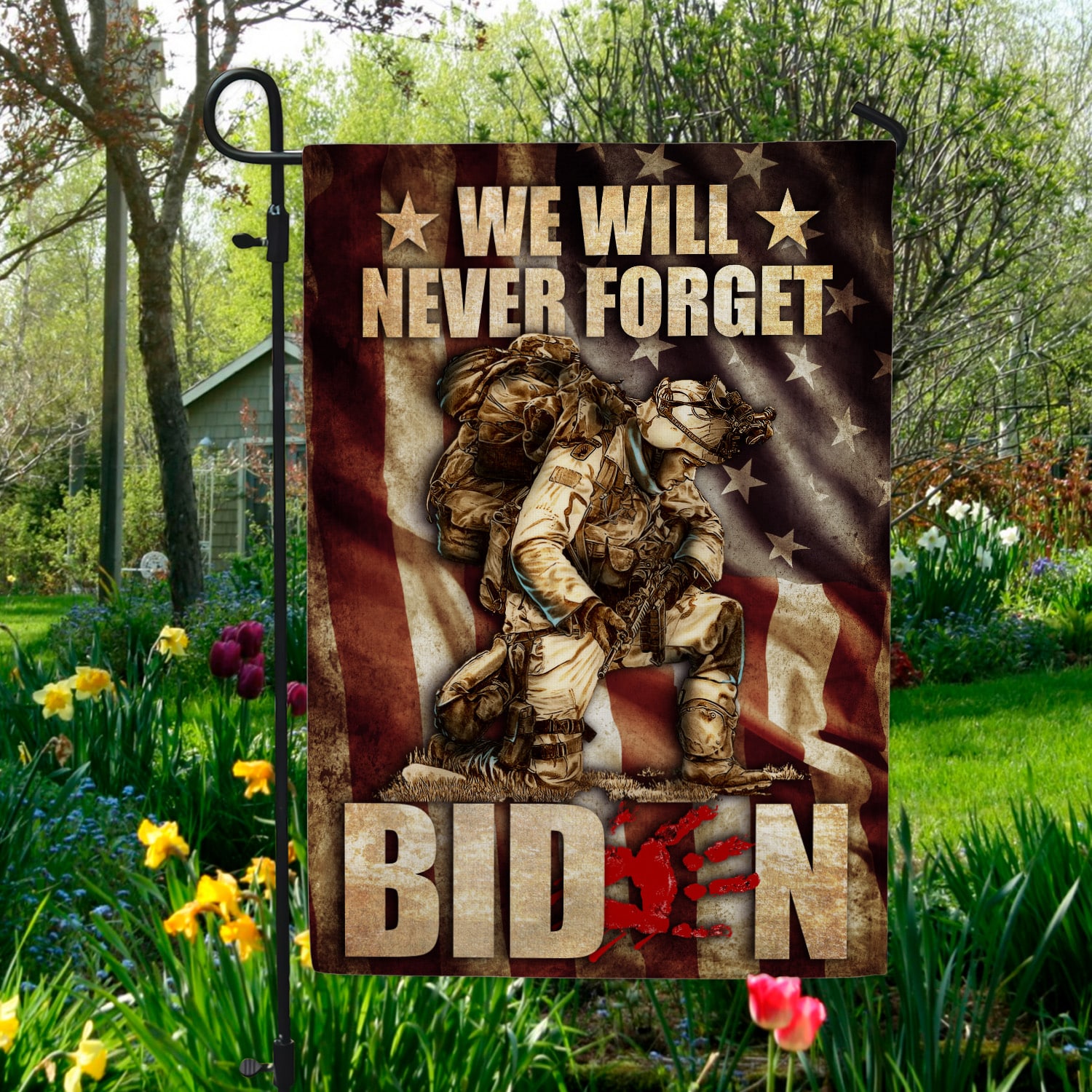 7NH. Uu tien. Never Forget Biden Garden Flag Mockup 5