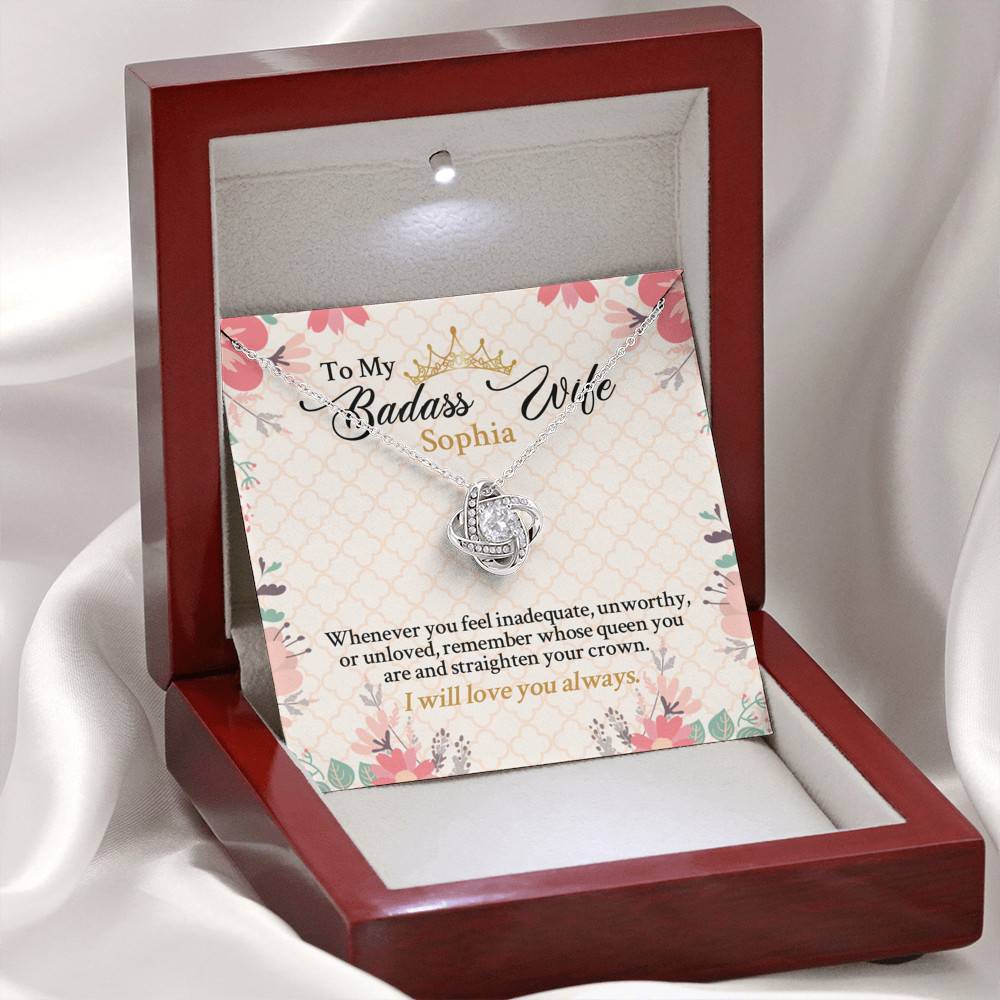 Personalized Name To My Badass Wife Whenever You Feel Inadequate Unworthy Or Unloved Love Knot Pendant Necklace