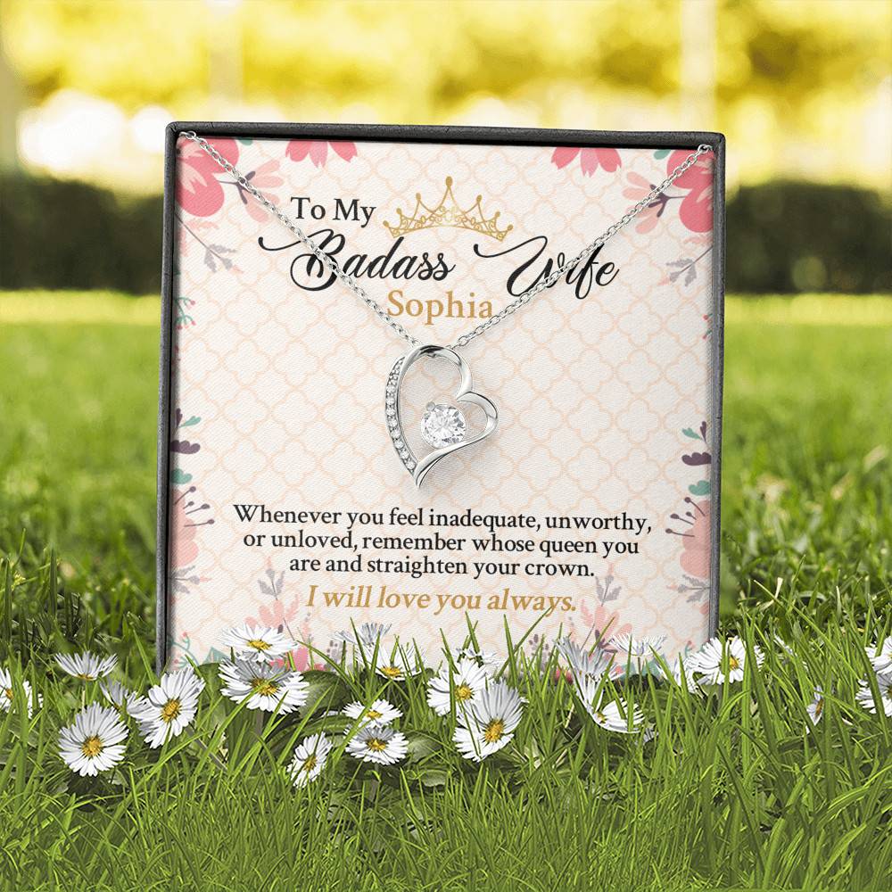 Personalized Name To My Badass Wife Whenever You Feel Inadequate Unworthy Or Unloved Forever Love Pendant Necklace