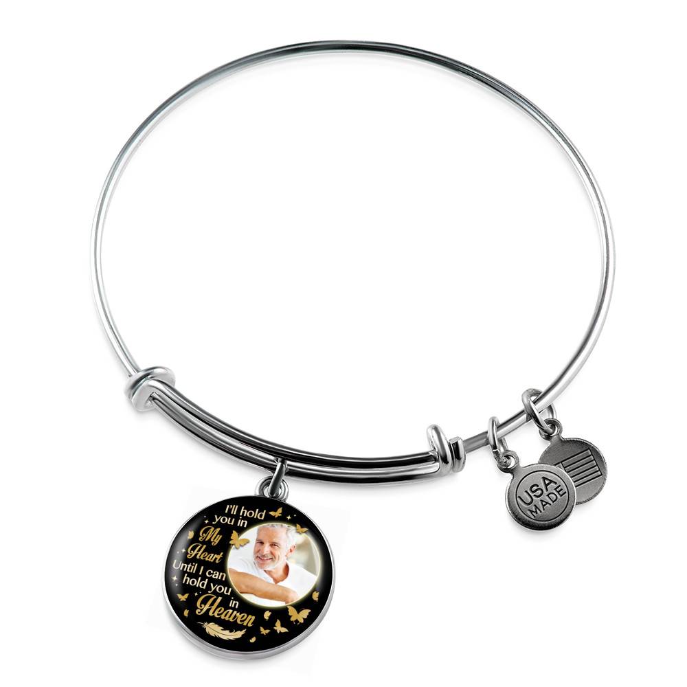 Custom Photo I'll Hold You In My Heart Until I Can Hold You In Heaven Feather Butterfly Memorial Circle Pendant Necklace