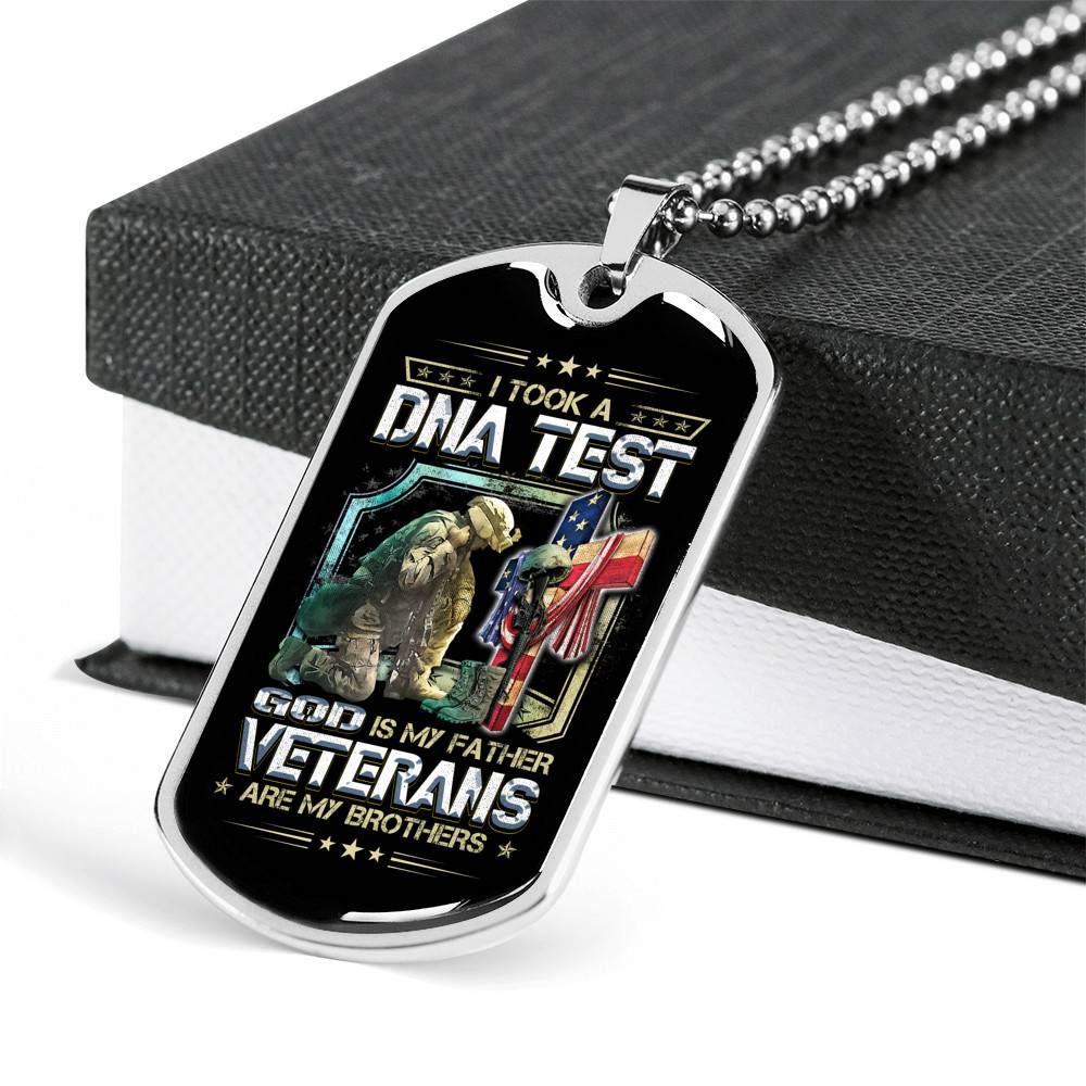 I Took A DNA Test God Is My Father Veterans Are My Brothers Dog Tag Pendant Necklace