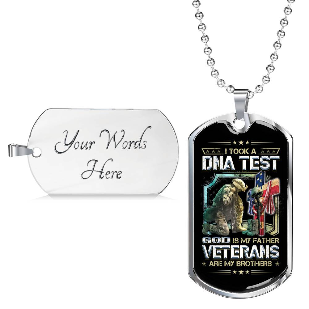 I Took A DNA Test God Is My Father Veterans Are My Brothers Dog Tag Pendant Necklace