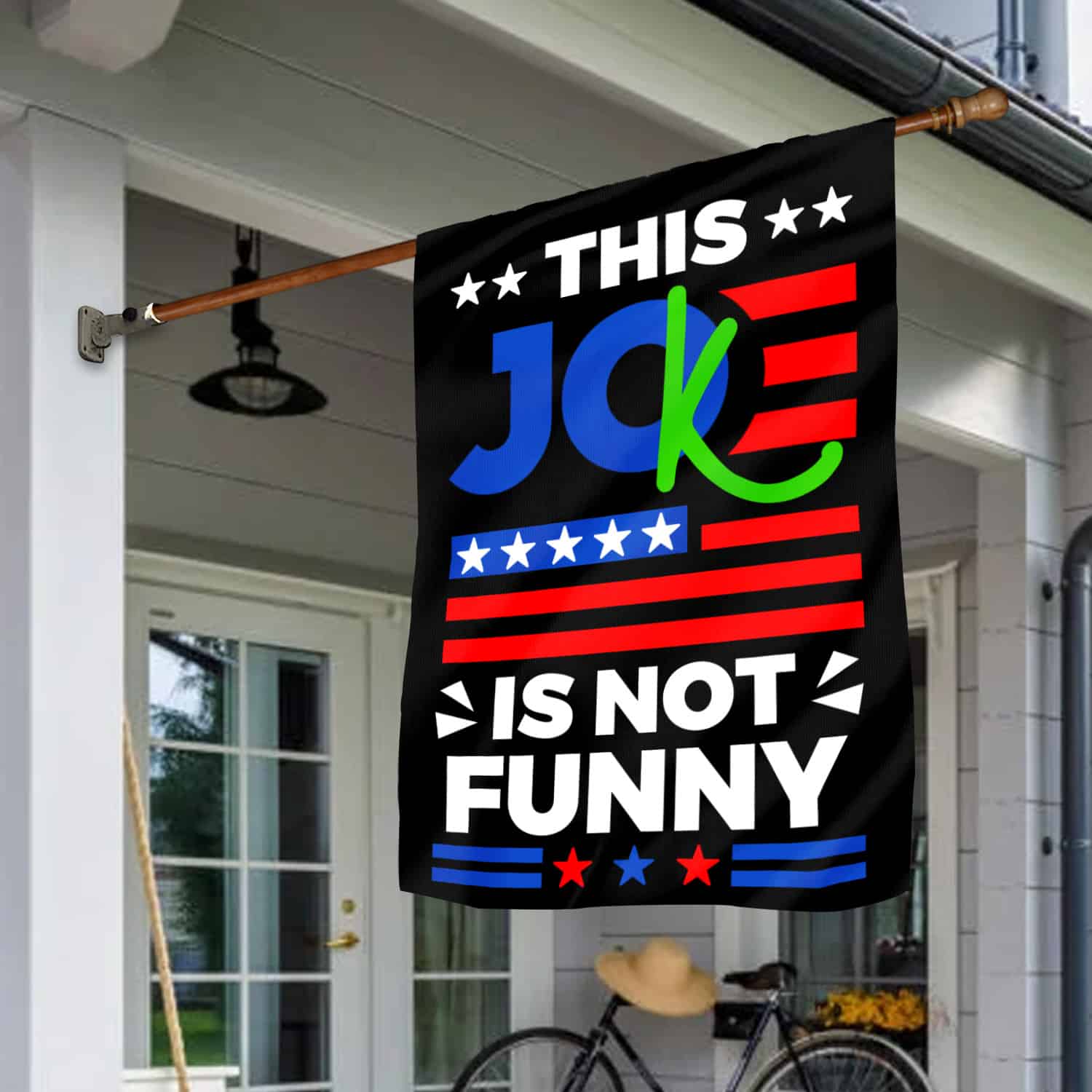 6KNG. Not funny_30x40 House Flag Mockup 1