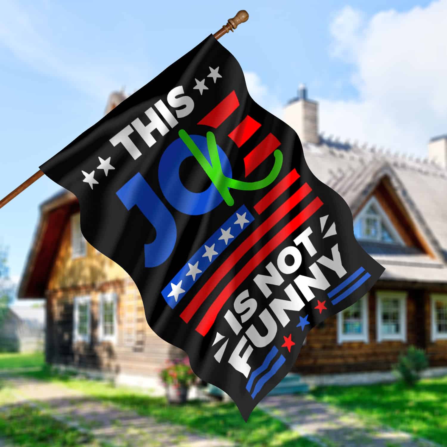 6KNG. Not funny_30x40 House Flag Mockup 5