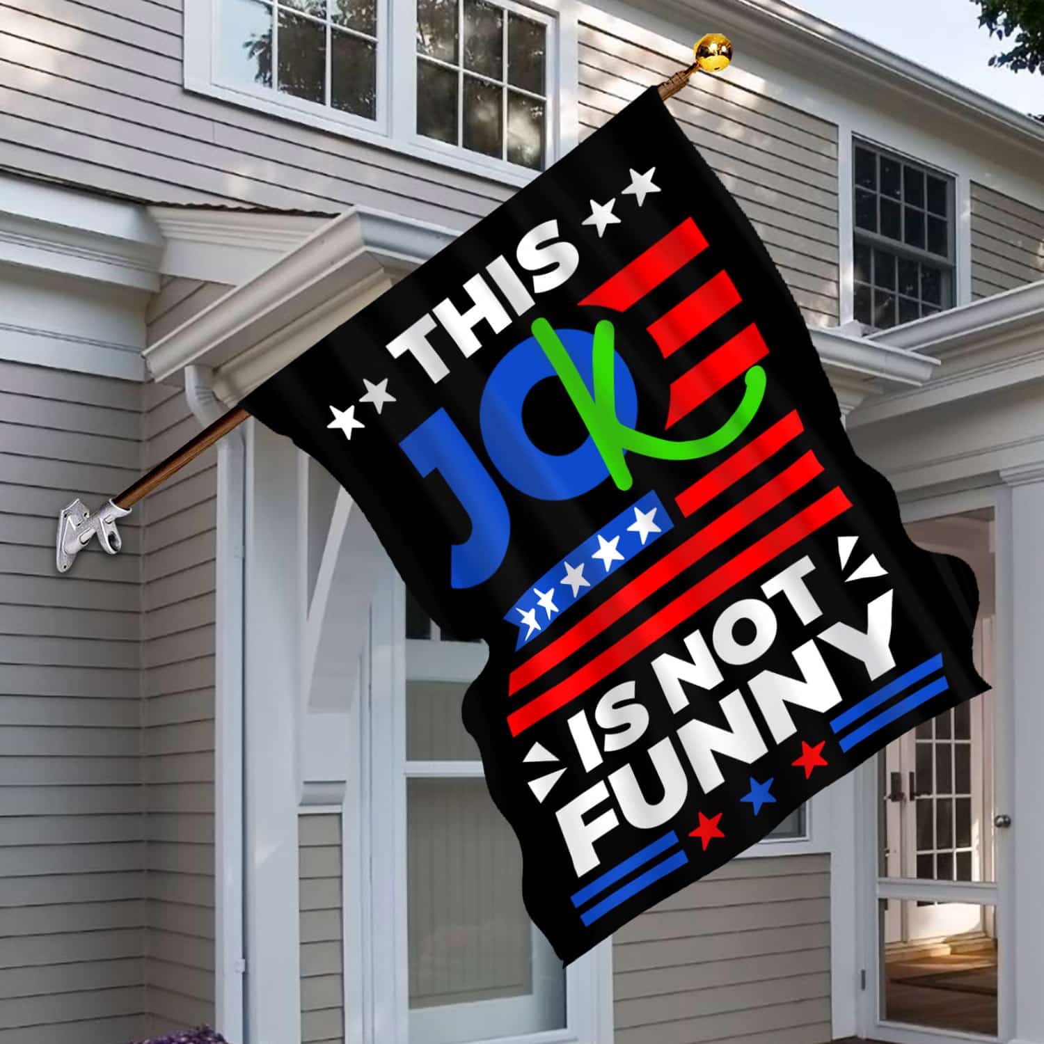 6KNG. Not funny_30x40 House Flag Mockup 6