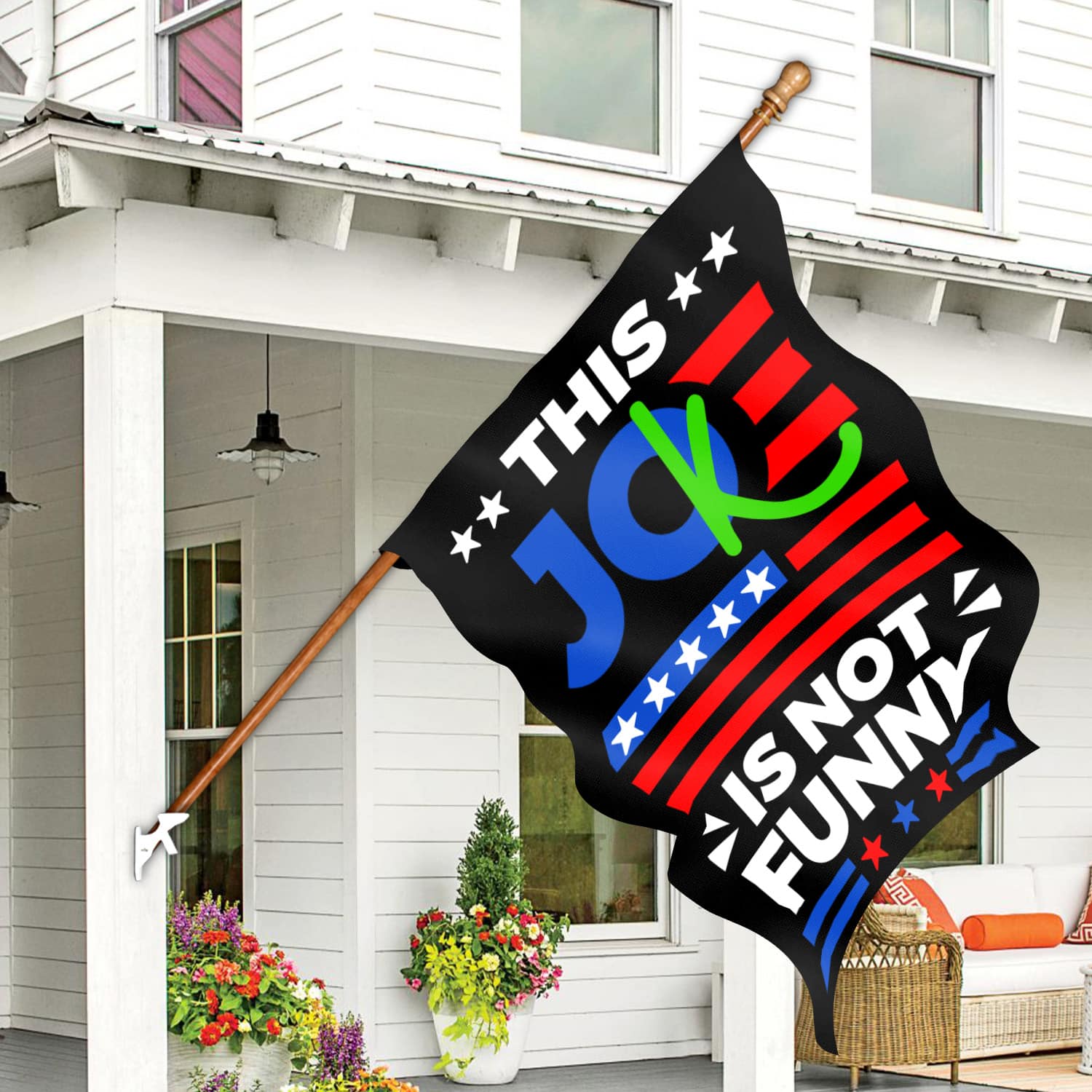 6KNG. Not funny_30x40 House Flag Mockup 7