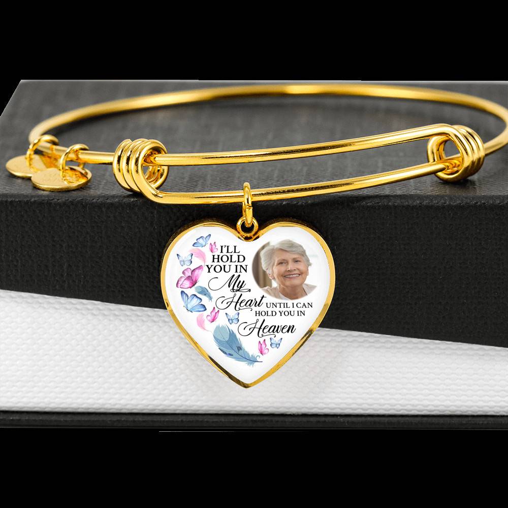 Custom Photo Memorial Butterfly Heart Necklace - I'll Hold You in My Heart Personalized Photo Engraving Memorial Heart Necklace