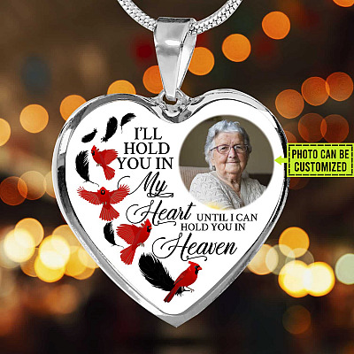 Alternative view of Custom Photo Memorial Cardinal Heart Necklace - I'll Hold You in My Heart Personalized Photo Engraving Memorial Heart Necklace