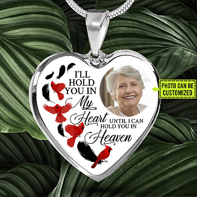 Custom Photo Memorial Cardinal Heart Necklace - I'll Hold You in My Heart Personalized Photo Engraving Memorial Heart Necklace