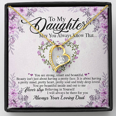 Personalized Gift From Dad To My Daughter Saying Always Remember You Are Forever Love Necklace - Daughter Inspirational Necklace - Forever Love Necklace (18K Yellow Gold)