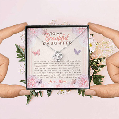 To My Beautiful Daughter My Hearts Walks With You Love Knot Necklace - Daughter Necklace From Mom