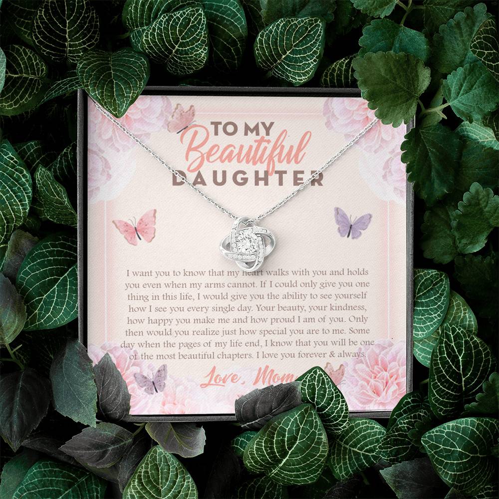 To My Beautiful Daughter My Hearts Walks With You Love Knot Necklace - Daughter Necklace From Mom