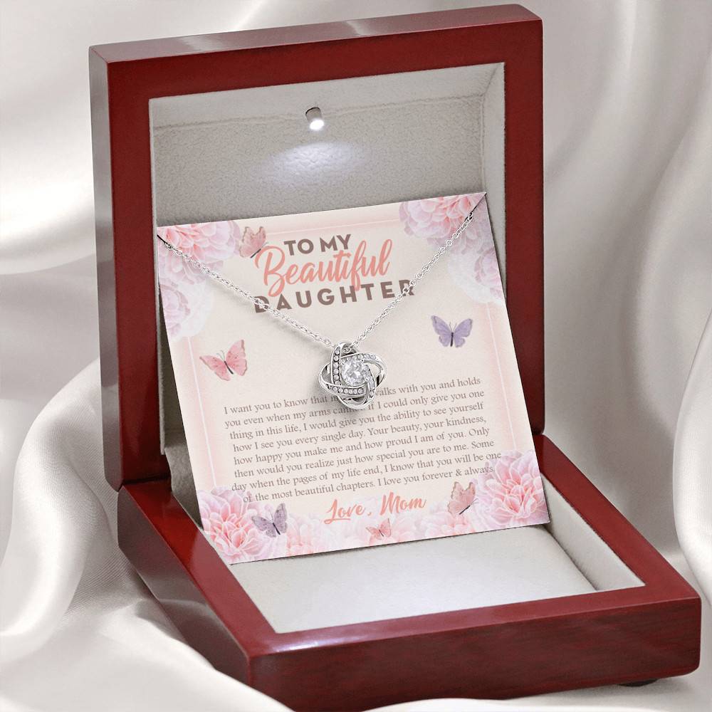 To My Beautiful Daughter My Hearts Walks With You Love Knot Necklace - Daughter Necklace From Mom