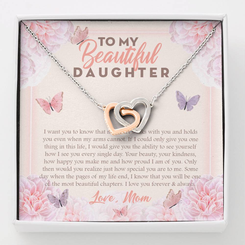 To My Beautiful Daughter My Hearts Walks With You Interlocking Hearts Pendant Necklace - Mom Daughter Gifts - Interlocking Hearts Necklace